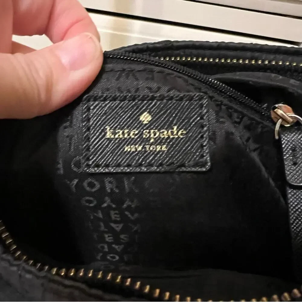 Kate Spade Black Quilted Crossbody Bag with Gold Zippers Long Strap - Picture 5 of 10